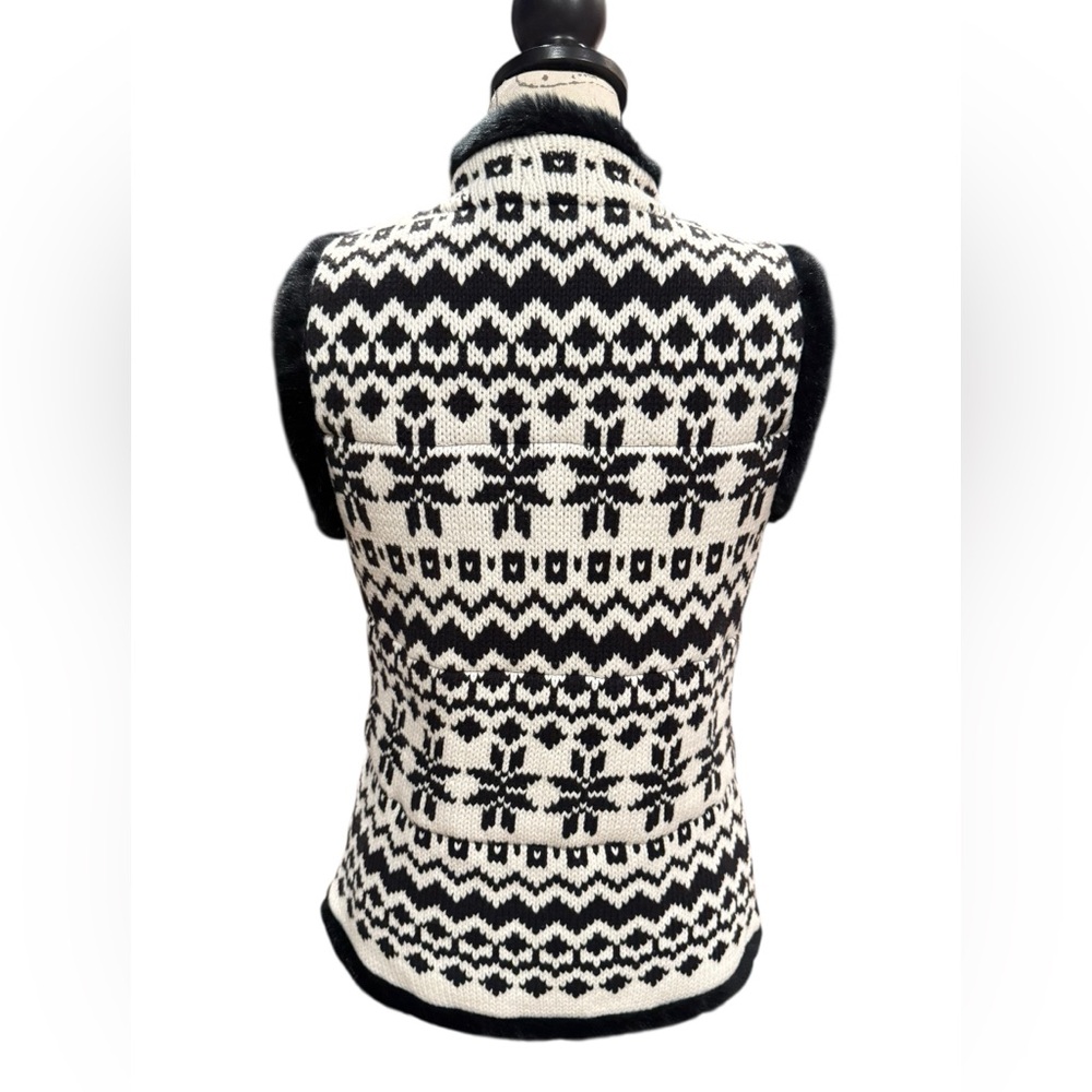 Talbots Vest Artic Fair Isle Quilted Black and White Women’s XS - Picture 4 of 12